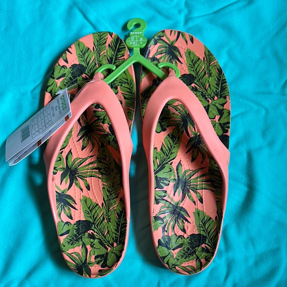Crocs Tropical Leaf Print Flip Flops